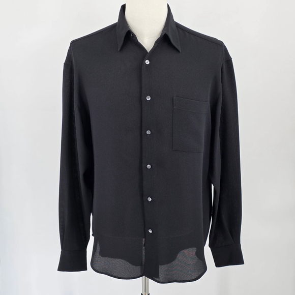 Yamato Japan Shirt Men M Black Textured Long Sleeve Minimalist Quiet Luxury - Picture 4 of 13